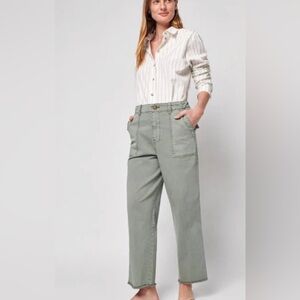 NWOT Faherty Olive Green Cropped Utility Pant Organic Cotton - Size 24x25
